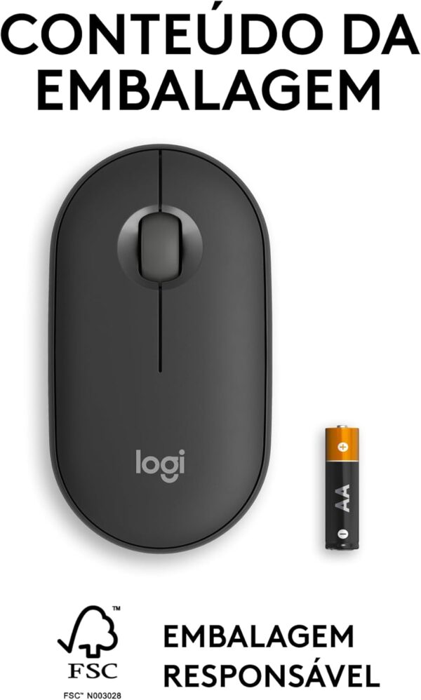 Mouse sem fio Logitech Pebble 2 M350s com Clique Silencioso, Design Slim Ambidestro, Conexão Bluetooth e Pilha Inclusa - Grafite - Imagem 3