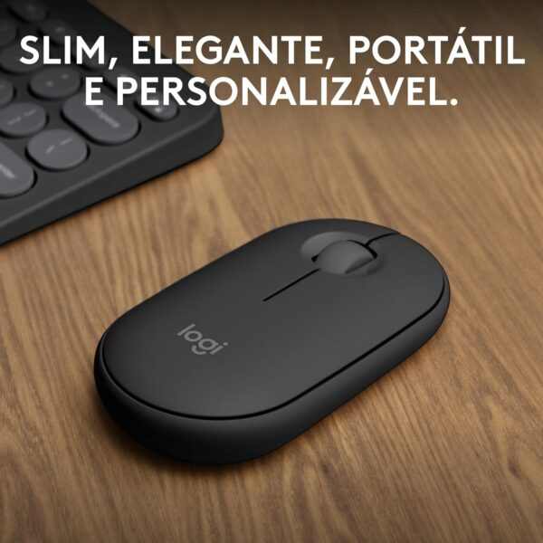 Mouse sem fio Logitech Pebble 2 M350s com Clique Silencioso, Design Slim Ambidestro, Conexão Bluetooth e Pilha Inclusa - Grafite - Imagem 4