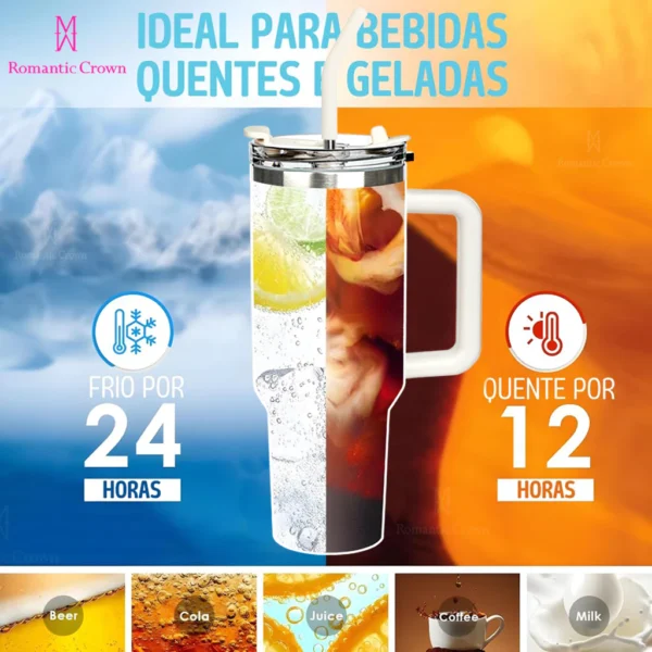 ROMANTIC CROWN Copo Térmico Inox Portátil 1200ml/1.2L Garrafa Térmica Inoxidável com Tampa e Canudo - Imagem 2