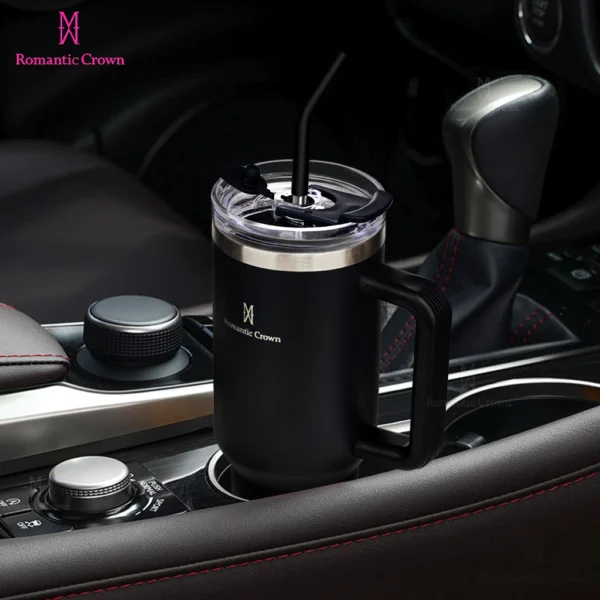 ROMANTIC CROWN Copo Térmico Inox Portátil 1200ml/1.2L Garrafa Térmica Inoxidável com Tampa e Canudo - Imagem 3